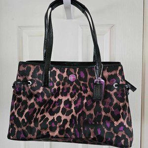 Coach Purple Ocelot Print Carryall Shoulder Bag Purse